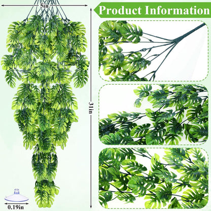 8 Pack Reptile Plants Terrarium Hanging Plant Vine Boston Climbing Terrarium Plant with Suction Cup for Bearded Dragons Lizard Crested Gecko Snake Crab Tank(Petite Leaf Series,Multiple Green)