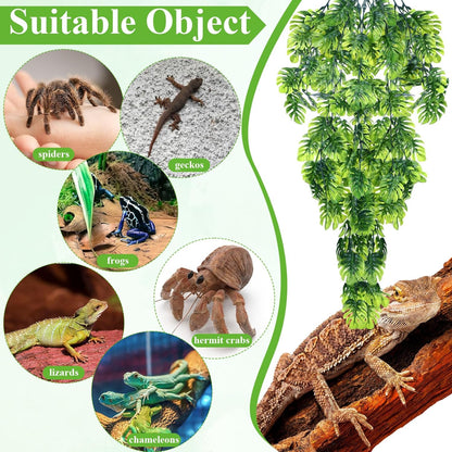 8 Pack Reptile Plants Terrarium Hanging Plant Vine Boston Climbing Terrarium Plant with Suction Cup for Bearded Dragons Lizard Crested Gecko Snake Crab Tank(Petite Leaf Series,Multiple Green)