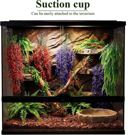 8 Pack Reptile Plants Terrarium Hanging Plant Vine Boston Climbing Terrarium Plant with Suction Cup for Bearded Dragons Lizard Crested Gecko Snake Crab Tank(Petite Leaf Series,Multiple Green)