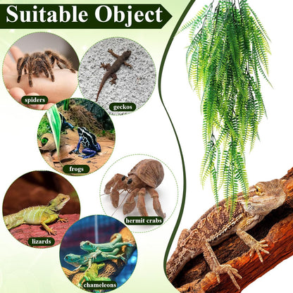 8 Pack Reptile Plants Terrarium Hanging Plant Vine Boston Climbing Terrarium Plant with Suction Cup for Bearded Dragons Lizard Crested Gecko Snake Crab Tank(Petite Leaf Series,Multiple Green)