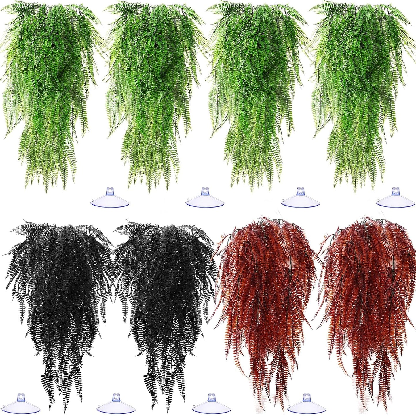 8 Pack Reptile Plants Terrarium Hanging Plant Vine Boston Climbing Terrarium Plant with Suction Cup for Bearded Dragons Lizard Crested Gecko Snake Crab Tank(Petite Leaf Series,Multiple Green)