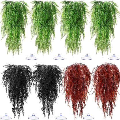 8 Pack Reptile Plants Terrarium Hanging Plant Vine Boston Climbing Terrarium Plant with Suction Cup for Bearded Dragons Lizard Crested Gecko Snake Crab Tank(Petite Leaf Series,Multiple Green)