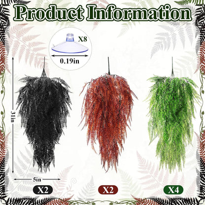 8 Pack Reptile Plants Terrarium Hanging Plant Vine Boston Climbing Terrarium Plant with Suction Cup for Bearded Dragons Lizard Crested Gecko Snake Crab Tank(Petite Leaf Series,Multiple Green)
