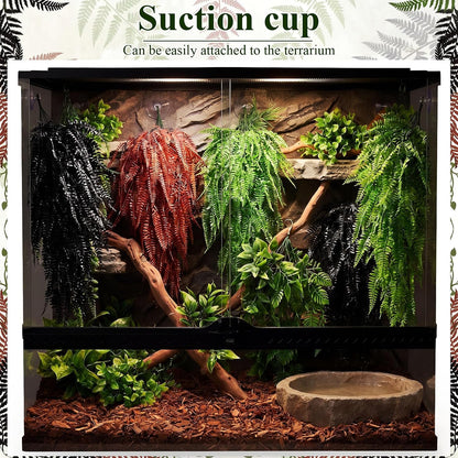8 Pack Reptile Plants Terrarium Hanging Plant Vine Boston Climbing Terrarium Plant with Suction Cup for Bearded Dragons Lizard Crested Gecko Snake Crab Tank(Petite Leaf Series,Multiple Green)