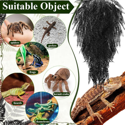8 Pack Reptile Plants Terrarium Hanging Plant Vine Boston Climbing Terrarium Plant with Suction Cup for Bearded Dragons Lizard Crested Gecko Snake Crab Tank(Petite Leaf Series,Multiple Green)