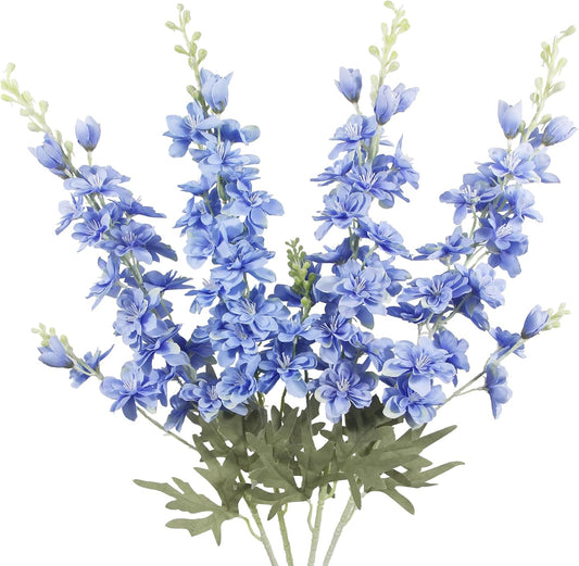 4Pcs Blue Delphinium Artificial Flowers 33.5" Silk Flowers Bulk Larkspur Artificial Flower Long Stem Fake Delphinium Plant Flower for Tall Vase Floral Arrangement Centerpiece Bouquet Home Decor