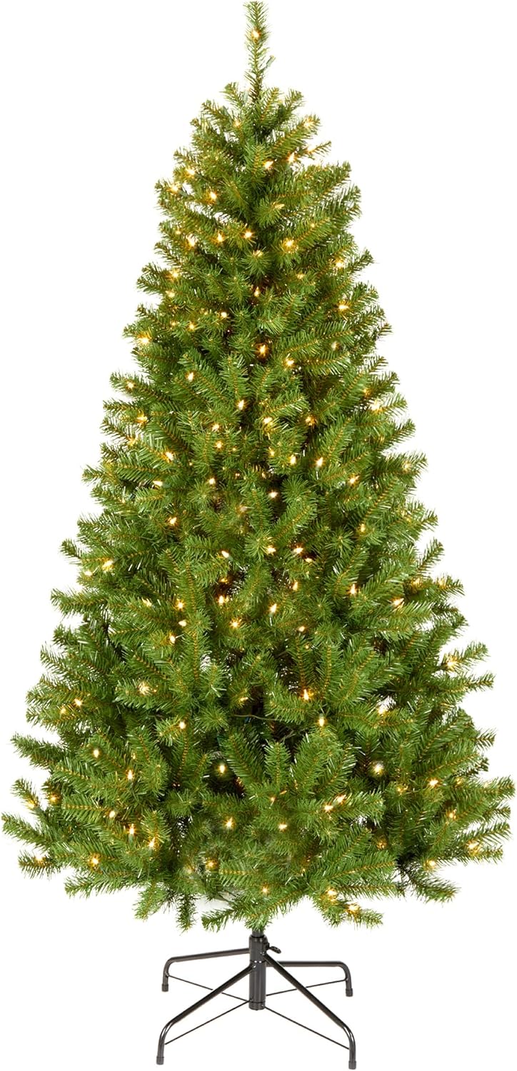 6ft Pre-Lit North Valley Spruce Christmas Tree | 300 Clear Lights, 800 Branch Tips, Includes Stand, Artificial, Green
