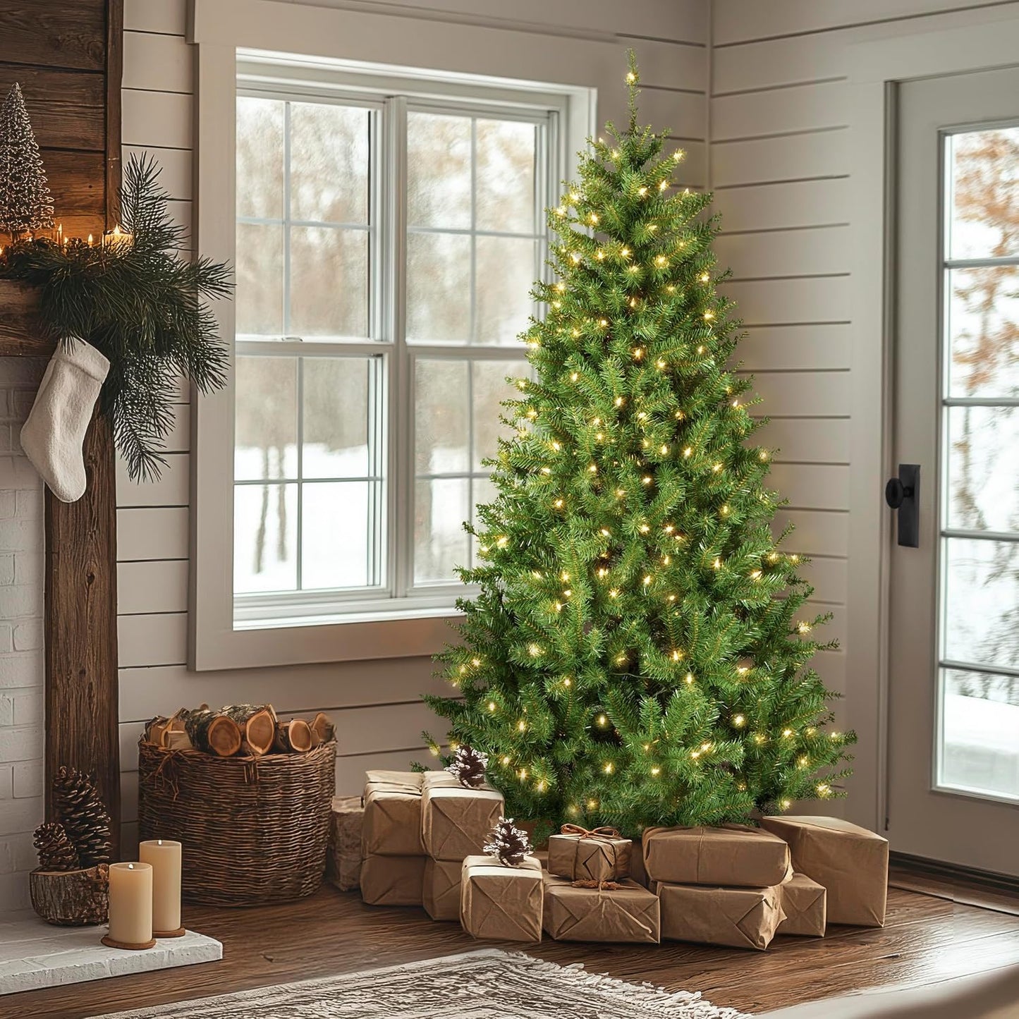6ft Pre-Lit North Valley Spruce Christmas Tree | 300 Clear Lights, 800 Branch Tips, Includes Stand, Artificial, Green