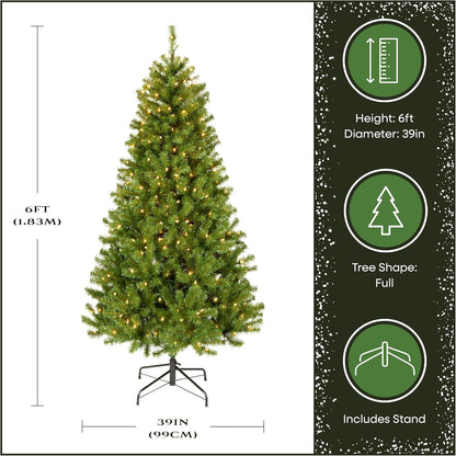 6ft Pre-Lit North Valley Spruce Christmas Tree | 300 Clear Lights, 800 Branch Tips, Includes Stand, Artificial, Green