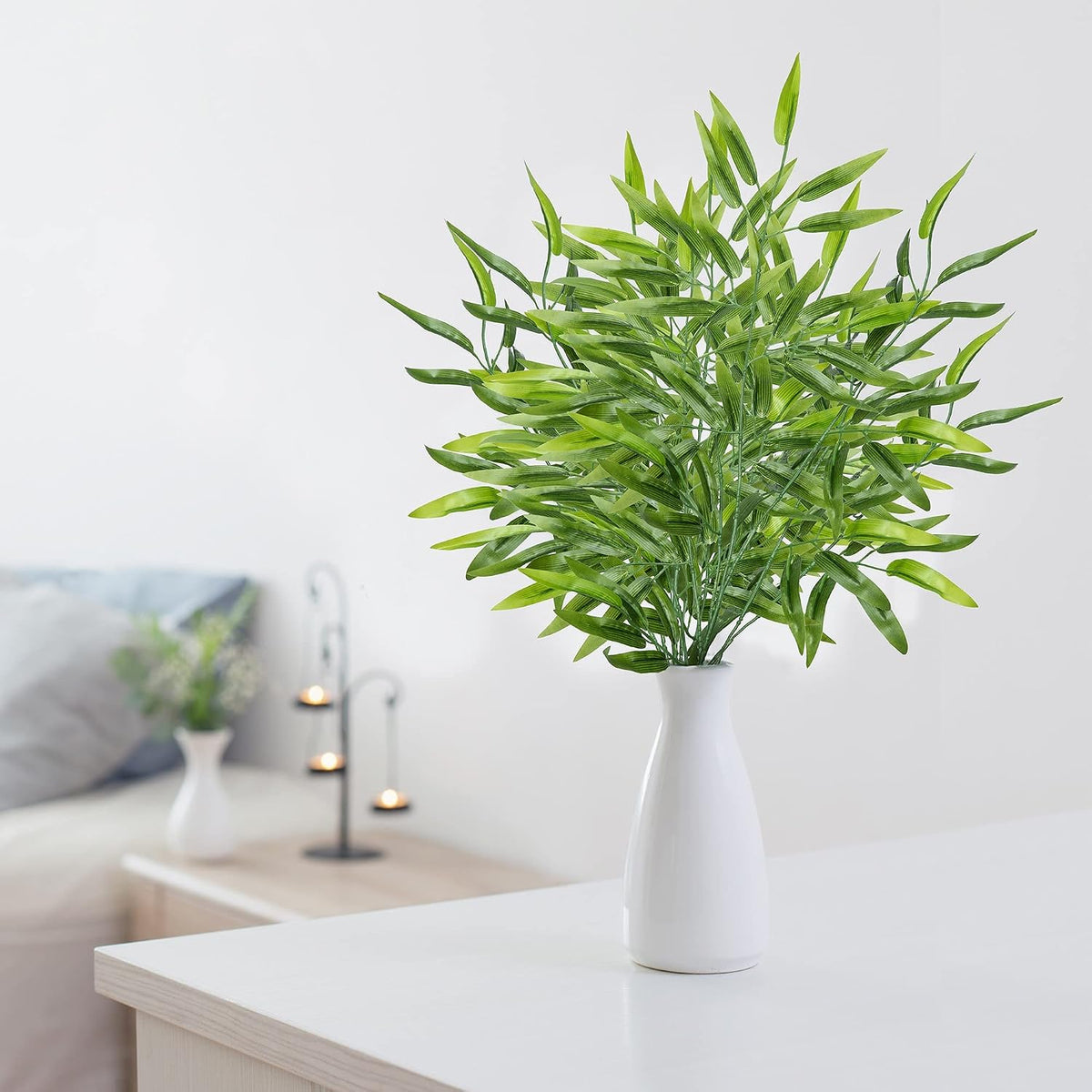 Bamboo Tree Branches 23” Long Stems Faux Greenery Artificial Plants Bulk Green Silk Leaves DIY Privacy Decoration Balcony Garden Outdoor Indoor Home Decor, 6pcs