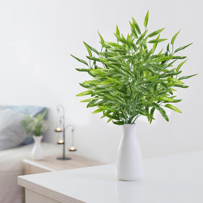 Bamboo Tree Branches 23” Long Stems Faux Greenery Artificial Plants Bulk Green Silk Leaves DIY Privacy Decoration Balcony Garden Outdoor Indoor Home Decor, 6pcs