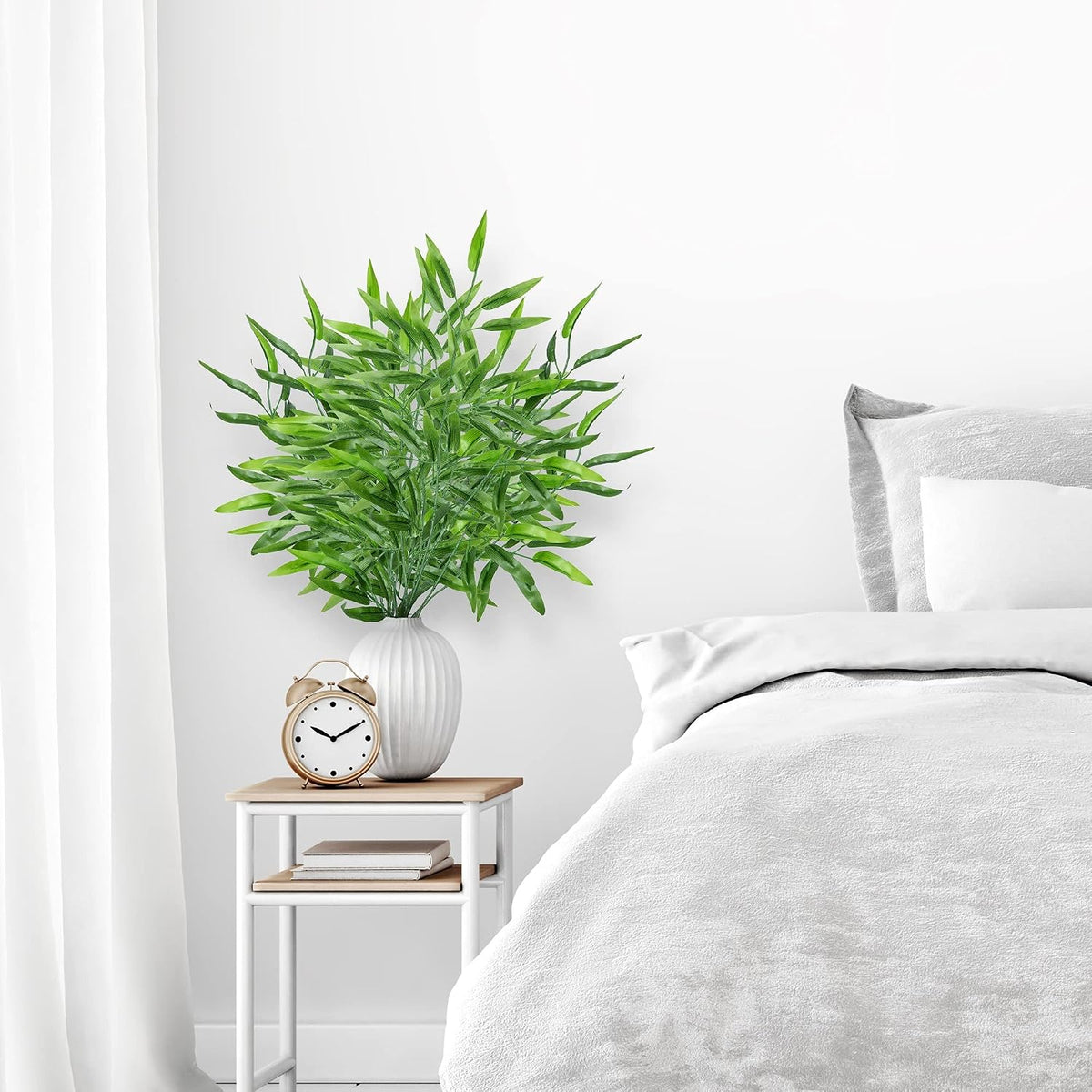 Bamboo Tree Branches 23” Long Stems Faux Greenery Artificial Plants Bulk Green Silk Leaves DIY Privacy Decoration Balcony Garden Outdoor Indoor Home Decor, 6pcs
