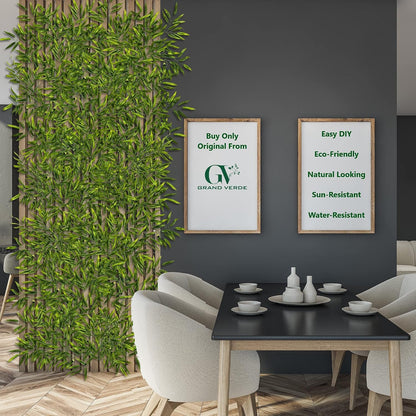 Bamboo Tree Branches 23” Long Stems Faux Greenery Artificial Plants Bulk Green Silk Leaves DIY Privacy Decoration Balcony Garden Outdoor Indoor Home Decor, 6pcs