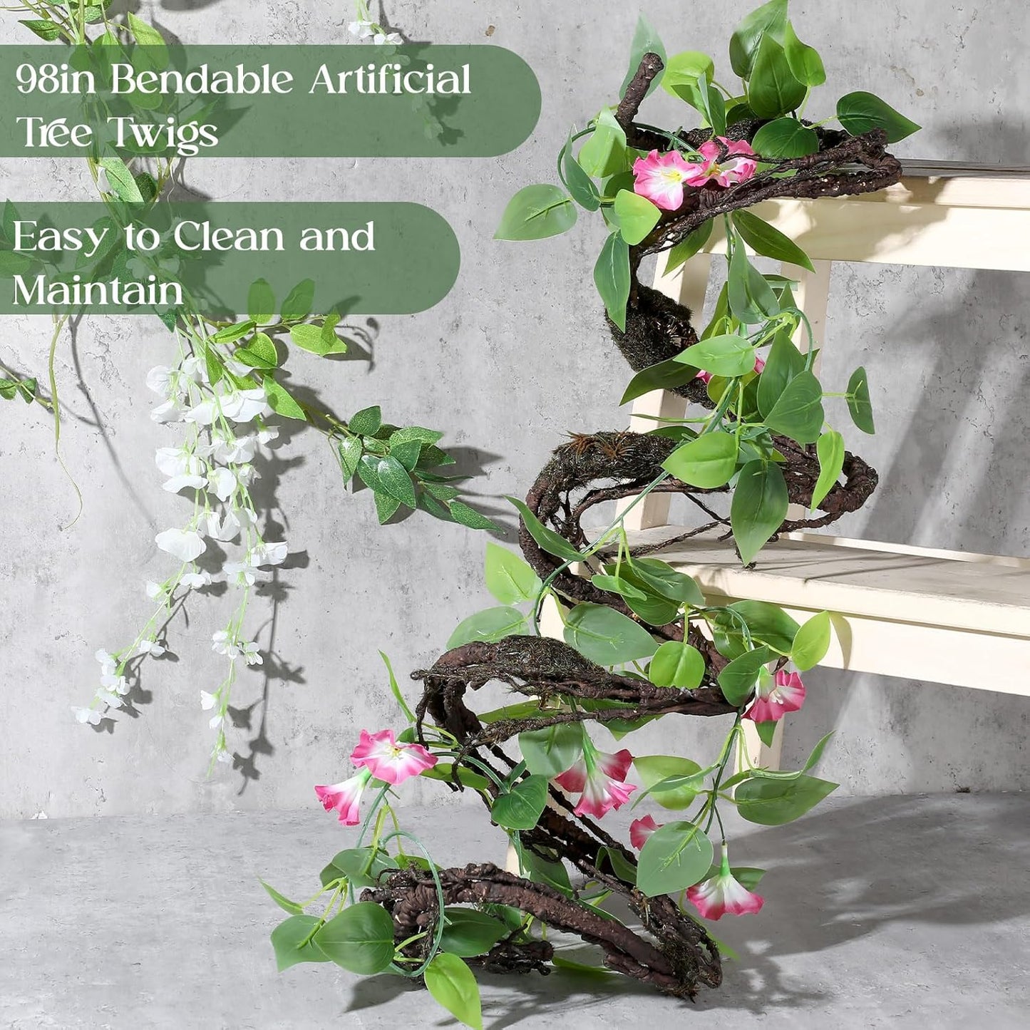 1 Pcs 98in Bendable Artificial Tree Branches for Decoration Fake Tree Twigs Fake Vine Branches Artificial Plants Trunk Greenery Garland for Garden Forest Wedding Home Wall Outdoor Spring