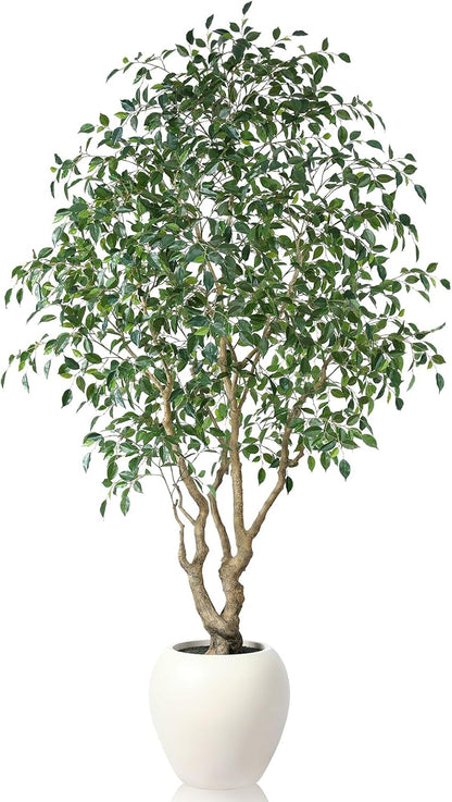 8 Feet Ficus Tree Artificial Indoor with Round Artisan Planter