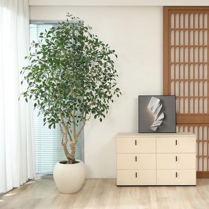 8 Feet Ficus Tree Artificial Indoor with Round Artisan Planter