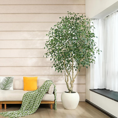 8 Feet Ficus Tree Artificial Indoor with Round Artisan Planter
