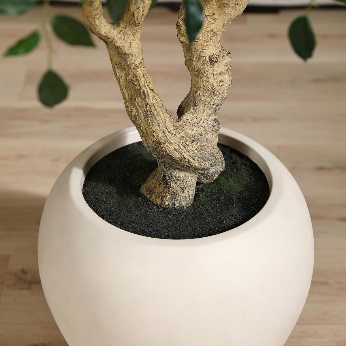 8 Feet Ficus Tree Artificial Indoor with Round Artisan Planter