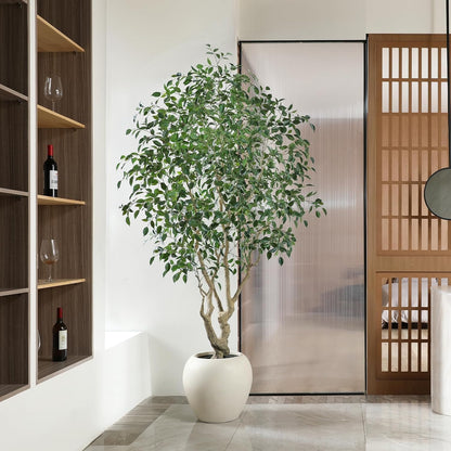 8 Feet Ficus Tree Artificial Indoor with Round Artisan Planter