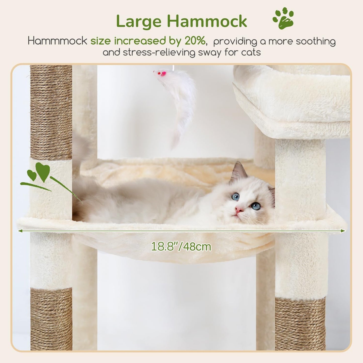 Extra Large Platform Cactus Cat Tree, 65in Sturdy Cat Tree for Multiple Indoor Cats Large Adult, Big Cat Tower with 3 Padded Perches, 6 Scratching Posts, Spacious Condo, Hammock, S65, Green