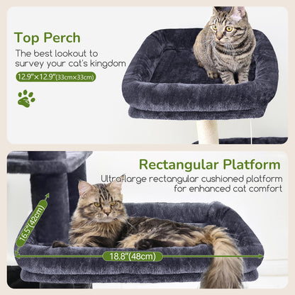 Extra Large Platform Cactus Cat Tree, 65in Sturdy Cat Tree for Multiple Indoor Cats Large Adult, Big Cat Tower with 3 Padded Perches, 6 Scratching Posts, Spacious Condo, Hammock, S65, Green