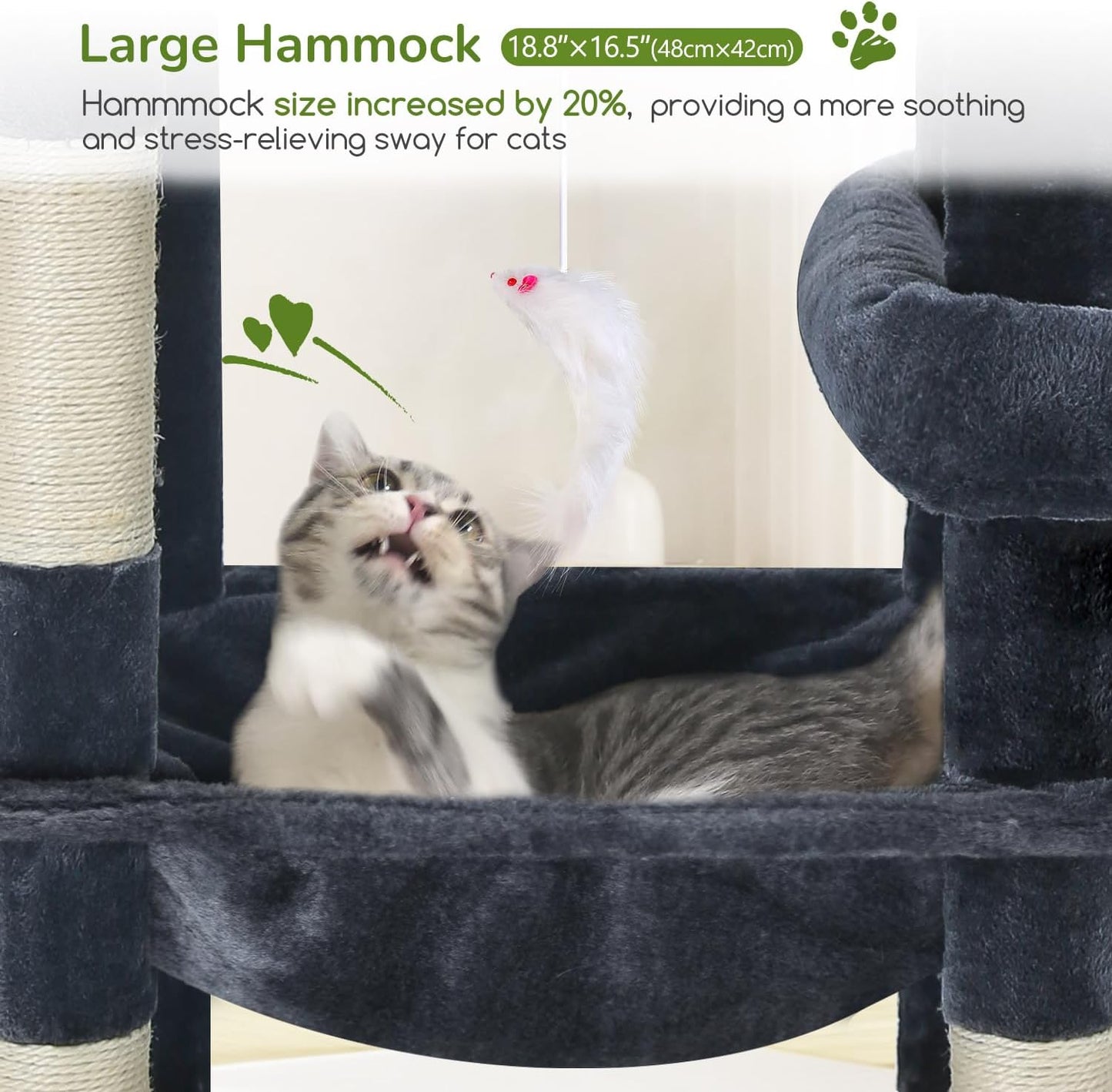Extra Large Platform Cactus Cat Tree, 65in Sturdy Cat Tree for Multiple Indoor Cats Large Adult, Big Cat Tower with 3 Padded Perches, 6 Scratching Posts, Spacious Condo, Hammock, S65, Green
