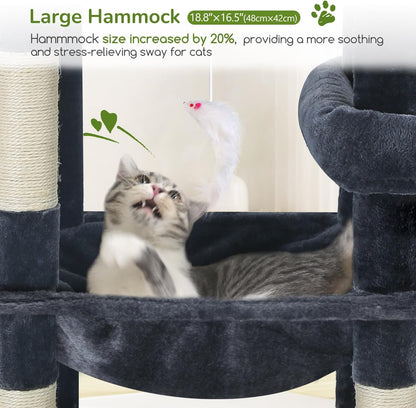 Extra Large Platform Cactus Cat Tree, 65in Sturdy Cat Tree for Multiple Indoor Cats Large Adult, Big Cat Tower with 3 Padded Perches, 6 Scratching Posts, Spacious Condo, Hammock, S65, Green