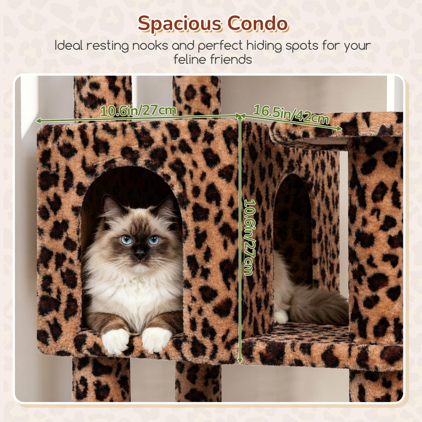 Extra Large Platform Cactus Cat Tree, 65in Sturdy Cat Tree for Multiple Indoor Cats Large Adult, Big Cat Tower with 3 Padded Perches, 6 Scratching Posts, Spacious Condo, Hammock, S65, Green