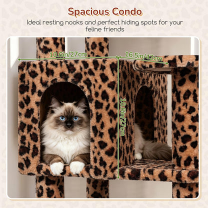 Extra Large Platform Cactus Cat Tree, 65in Sturdy Cat Tree for Multiple Indoor Cats Large Adult, Big Cat Tower with 3 Padded Perches, 6 Scratching Posts, Spacious Condo, Hammock, S65, Green
