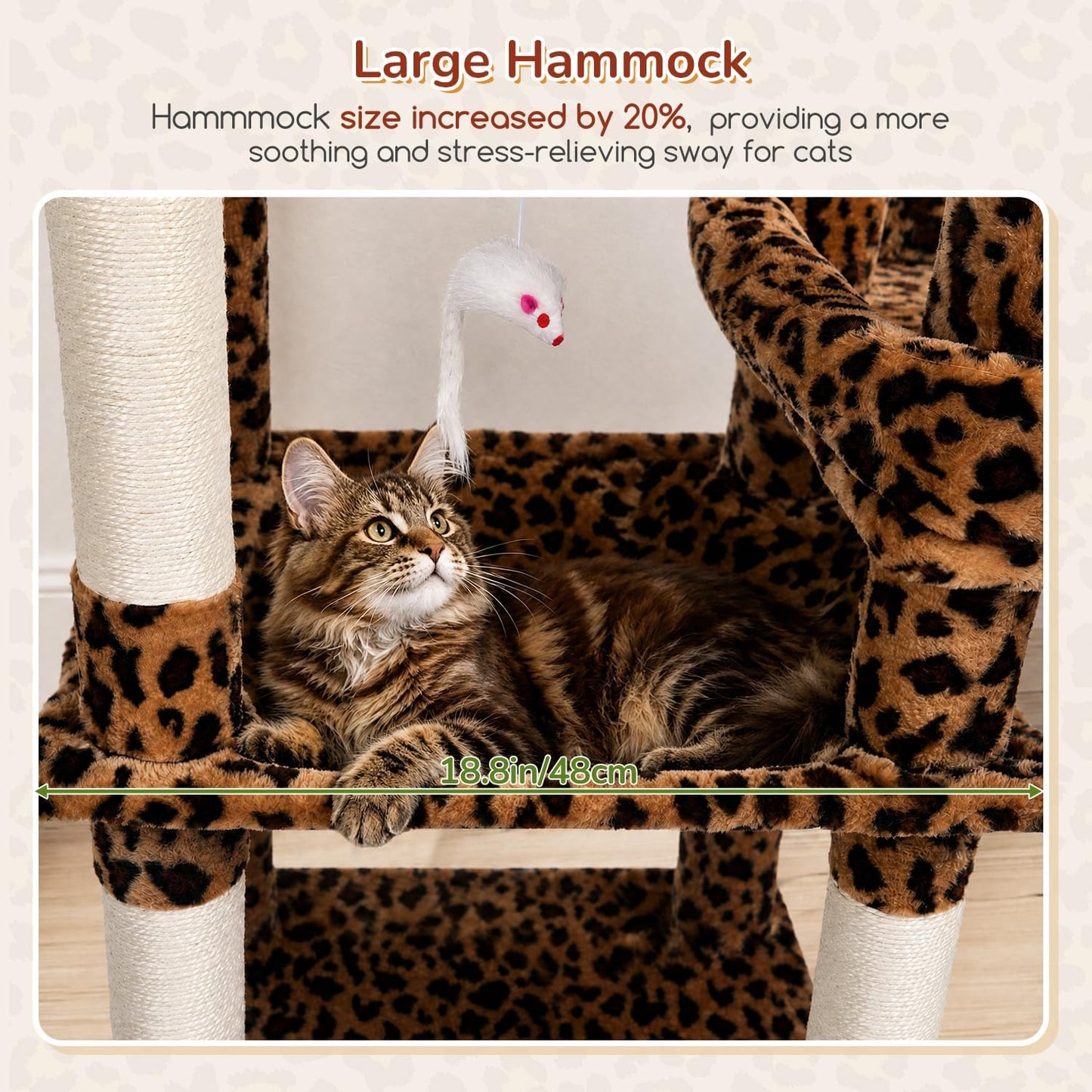 Extra Large Platform Cactus Cat Tree, 65in Sturdy Cat Tree for Multiple Indoor Cats Large Adult, Big Cat Tower with 3 Padded Perches, 6 Scratching Posts, Spacious Condo, Hammock, S65, Green