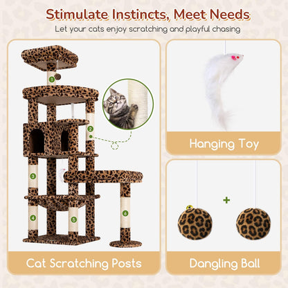 Extra Large Platform Cactus Cat Tree, 65in Sturdy Cat Tree for Multiple Indoor Cats Large Adult, Big Cat Tower with 3 Padded Perches, 6 Scratching Posts, Spacious Condo, Hammock, S65, Green