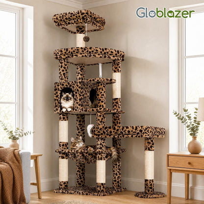Extra Large Platform Cactus Cat Tree, 65in Sturdy Cat Tree for Multiple Indoor Cats Large Adult, Big Cat Tower with 3 Padded Perches, 6 Scratching Posts, Spacious Condo, Hammock, S65, Green