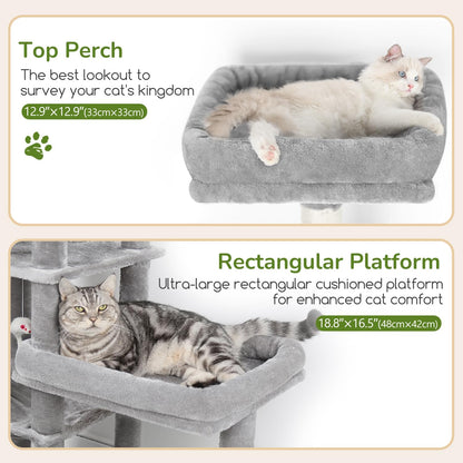 Extra Large Platform Cactus Cat Tree, 65in Sturdy Cat Tree for Multiple Indoor Cats Large Adult, Big Cat Tower with 3 Padded Perches, 6 Scratching Posts, Spacious Condo, Hammock, S65, Green