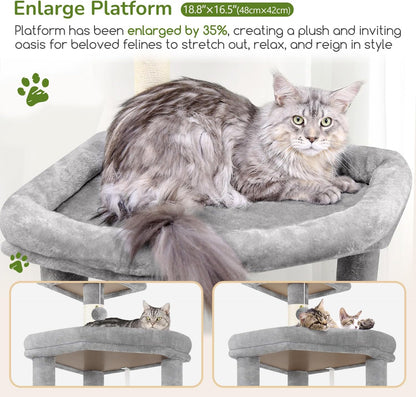 Extra Large Platform Cactus Cat Tree, 65in Sturdy Cat Tree for Multiple Indoor Cats Large Adult, Big Cat Tower with 3 Padded Perches, 6 Scratching Posts, Spacious Condo, Hammock, S65, Green