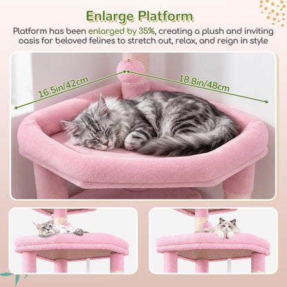 Extra Large Platform Cactus Cat Tree, 65in Sturdy Cat Tree for Multiple Indoor Cats Large Adult, Big Cat Tower with 3 Padded Perches, 6 Scratching Posts, Spacious Condo, Hammock, S65, Green