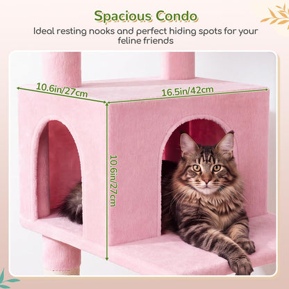 Extra Large Platform Cactus Cat Tree, 65in Sturdy Cat Tree for Multiple Indoor Cats Large Adult, Big Cat Tower with 3 Padded Perches, 6 Scratching Posts, Spacious Condo, Hammock, S65, Green