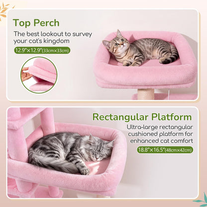 Extra Large Platform Cactus Cat Tree, 65in Sturdy Cat Tree for Multiple Indoor Cats Large Adult, Big Cat Tower with 3 Padded Perches, 6 Scratching Posts, Spacious Condo, Hammock, S65, Green
