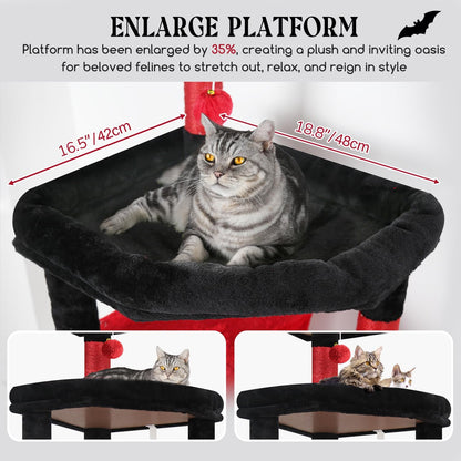 Extra Large Platform Cactus Cat Tree, 65in Sturdy Cat Tree for Multiple Indoor Cats Large Adult, Big Cat Tower with 3 Padded Perches, 6 Scratching Posts, Spacious Condo, Hammock, S65, Green