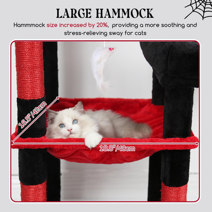 Extra Large Platform Cactus Cat Tree, 65in Sturdy Cat Tree for Multiple Indoor Cats Large Adult, Big Cat Tower with 3 Padded Perches, 6 Scratching Posts, Spacious Condo, Hammock, S65, Green