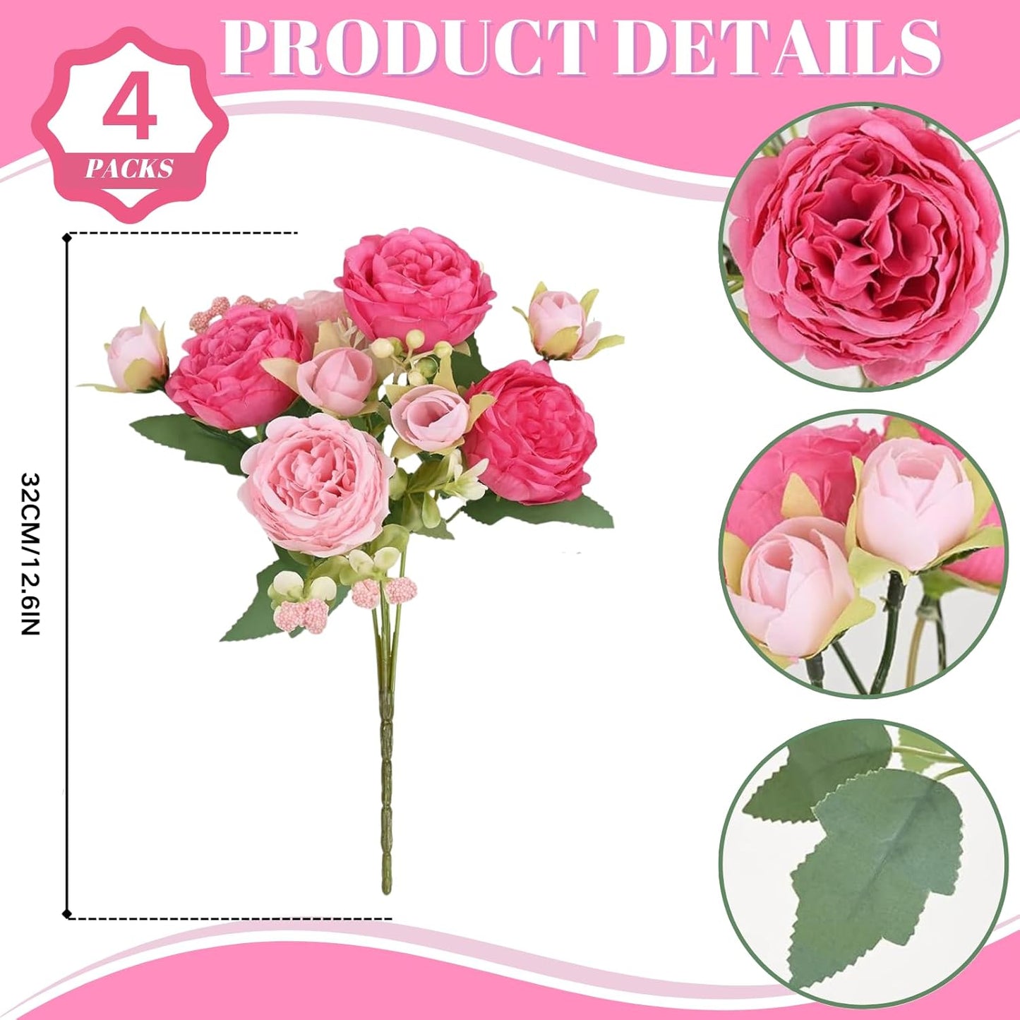 Artificial Peony Flowers, 2Pcs Light Pink Silk Fake Peonies Bouquet | Fake Peony Flowers, Floral Arrangements, Dining Table Centerpieces, Bridal Wedding Party Decor