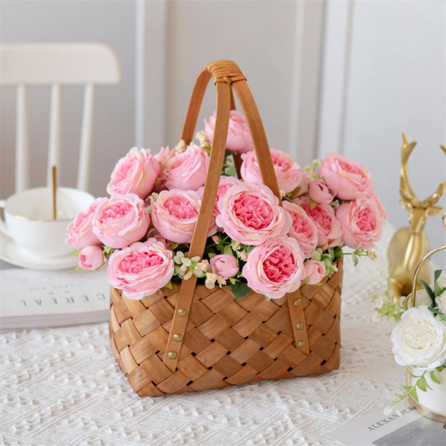 Artificial Peony Flowers, 2Pcs Light Pink Silk Fake Peonies Bouquet | Fake Peony Flowers, Floral Arrangements, Dining Table Centerpieces, Bridal Wedding Party Decor