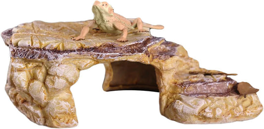 Turtle Basking Climbing Platform Aquarium Fish Tank Ornament Reptile Climbing Ramp Decorations for Salamanders Amphibians Newts, Terrace Tortoise Resting - SandyBrown