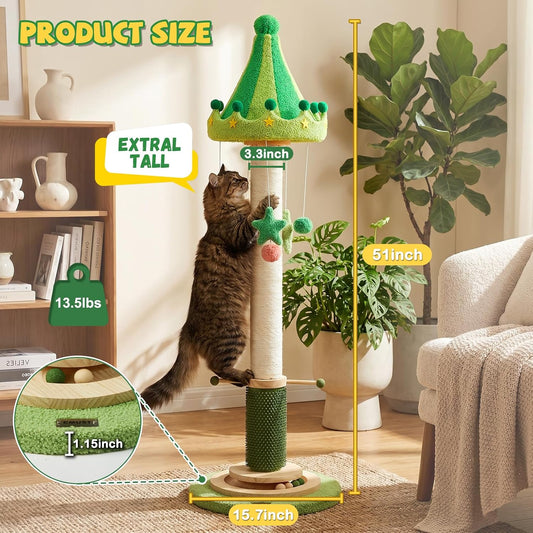 51'' Extra Tall Cat Scratching Post,Heavy Duty Thick Sisal for Indoor Adult