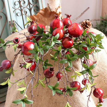 2PCS Artificial Pomegranate Branches, 37.4Inch Artificial Pomegranate Tree Fake Pomegranate Flower Bouquet Holly Rosehip Berries Picks Stems for Home Office Decor