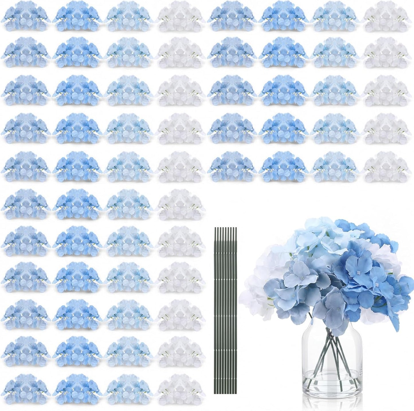 60 Pcs Artificial Hydrangea Flowers Bulk Silk Hydrangea Full Flowers Heads with Stems for Wedding, Home Table Centerpieces, Garden, Baby Shower, Party Decoration (Pink,Orange)