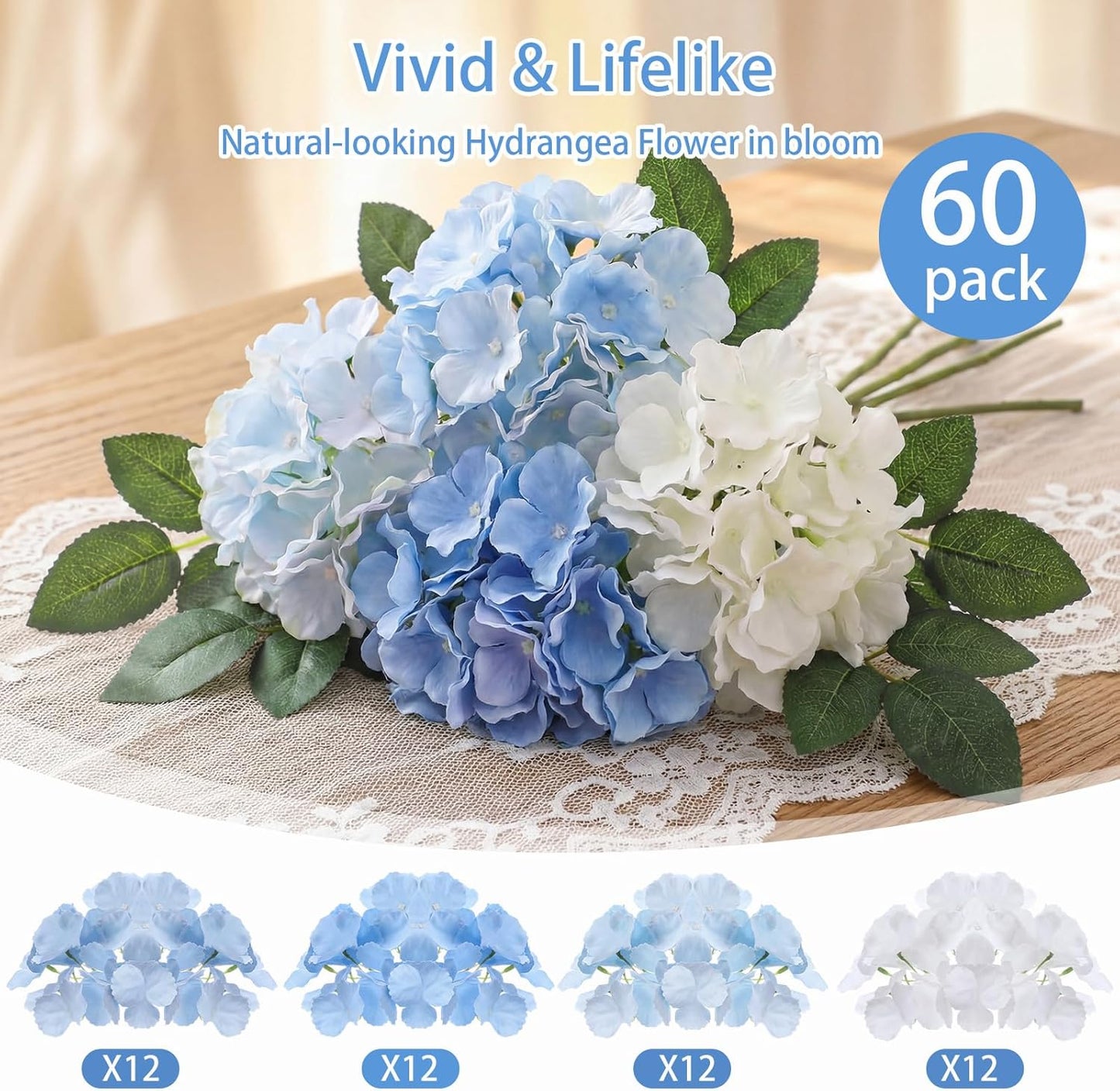 60 Pcs Artificial Hydrangea Flowers Bulk Silk Hydrangea Full Flowers Heads with Stems for Wedding, Home Table Centerpieces, Garden, Baby Shower, Party Decoration (Pink,Orange)