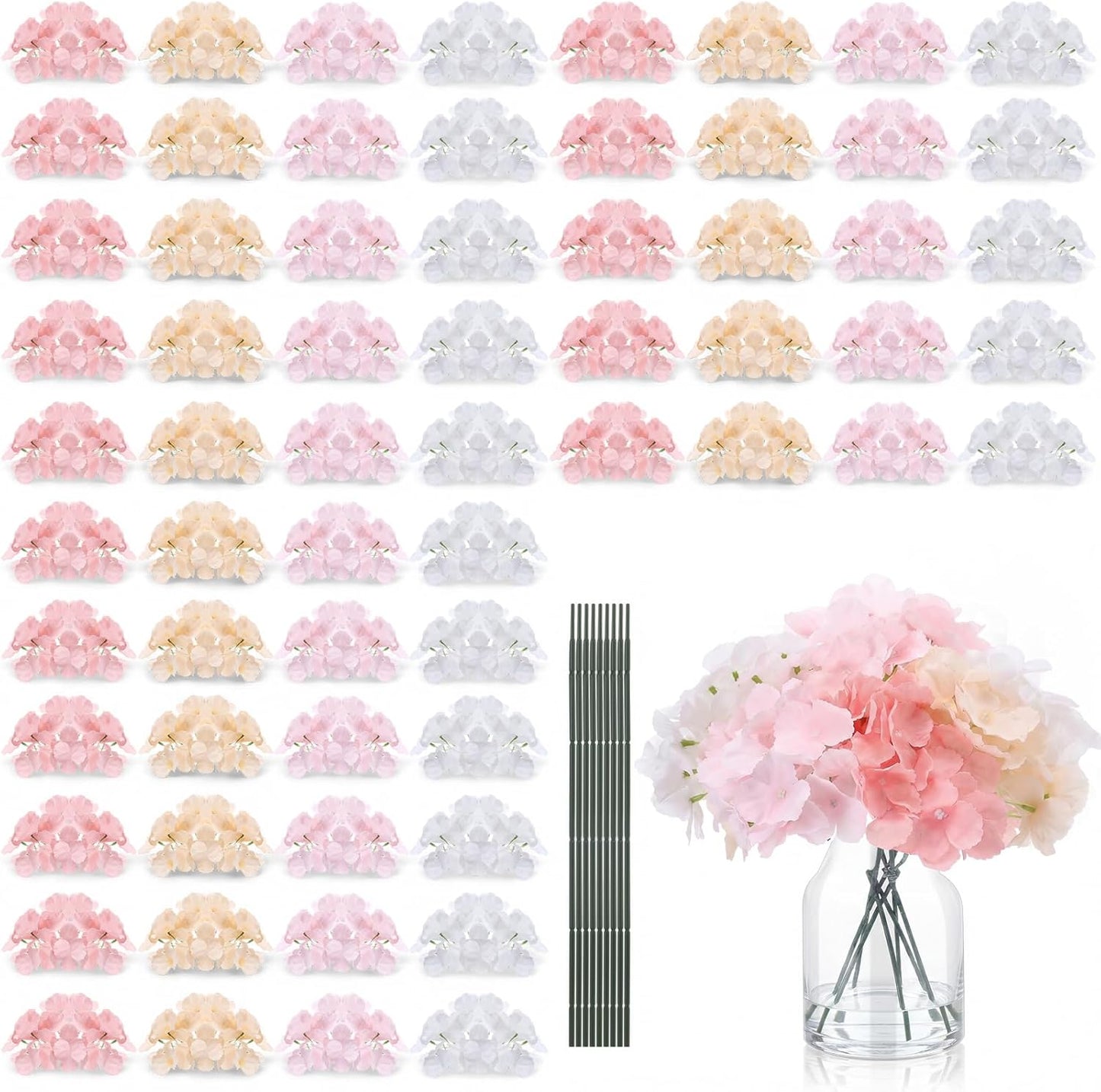 60 Pcs Artificial Hydrangea Flowers Bulk Silk Hydrangea Full Flowers Heads with Stems for Wedding, Home Table Centerpieces, Garden, Baby Shower, Party Decoration (Pink,Orange)