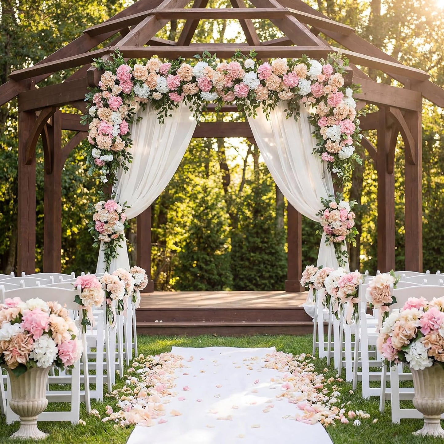60 Pcs Artificial Hydrangea Flowers Bulk Silk Hydrangea Full Flowers Heads with Stems for Wedding, Home Table Centerpieces, Garden, Baby Shower, Party Decoration (Pink,Orange)