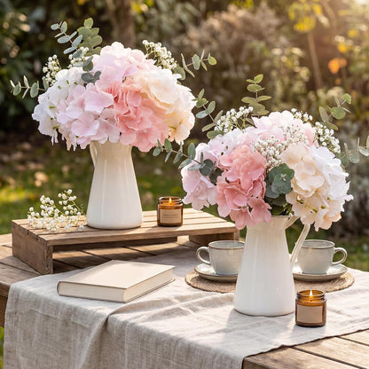 60 Pcs Artificial Hydrangea Flowers Bulk Silk Hydrangea Full Flowers Heads with Stems for Wedding, Home Table Centerpieces, Garden, Baby Shower, Party Decoration (Pink,Orange)