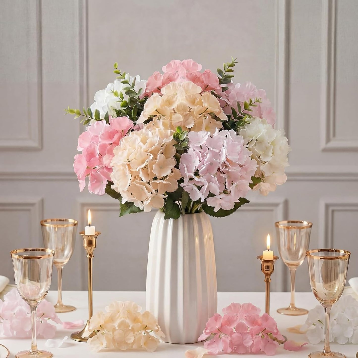 60 Pcs Artificial Hydrangea Flowers Bulk Silk Hydrangea Full Flowers Heads with Stems for Wedding, Home Table Centerpieces, Garden, Baby Shower, Party Decoration (Pink,Orange)